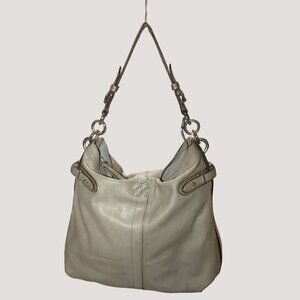 Coach Colette Magenta Large Beige Leather Tote Bag Blue Interior Silver Hardware